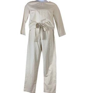 Cozy Shirt Pant Set Size Medium Cream Linen Hemp Cotton Blend Elastic Waist